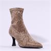 Miss Elastic High Heel Point Ankle Boot - Beige Snake